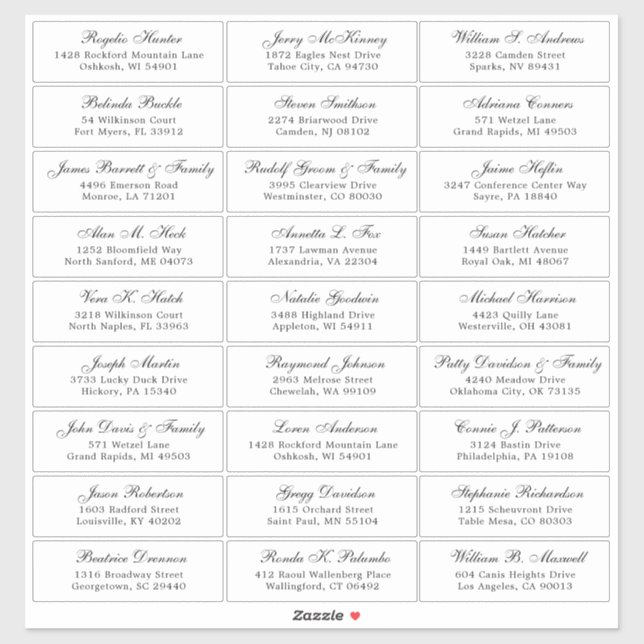 Customisable wedding guest address labels sticker (Sheet)