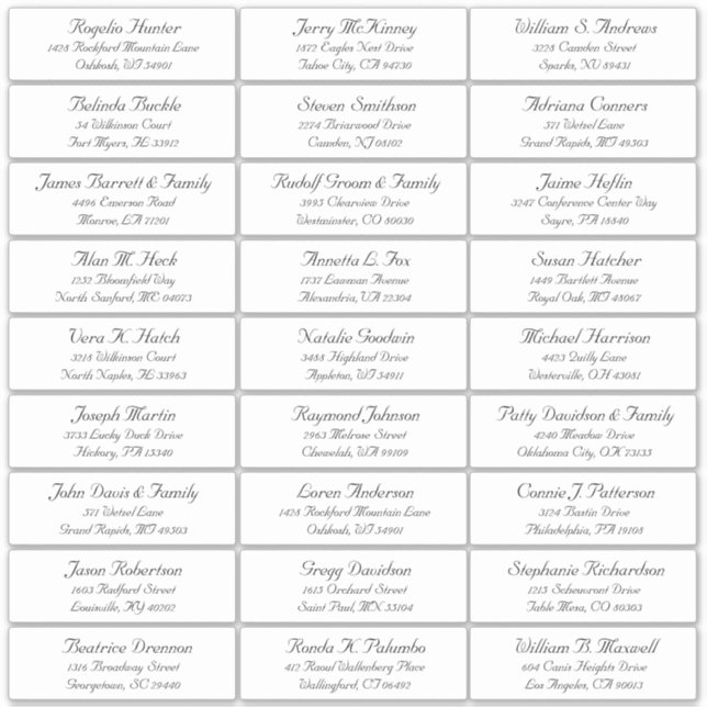 Customisable wedding guest address labels sticker (Front)