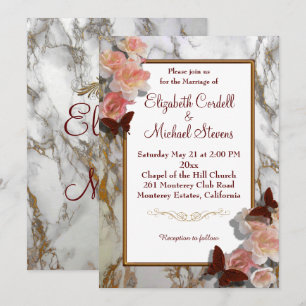 Customisable Wedding invitation marble faux gold