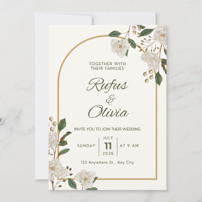 Customisable Wedding Invitation with Floral Accent (Front)