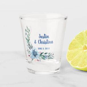 Customisable Wedding Keepsake Blue Floral Shot Glass