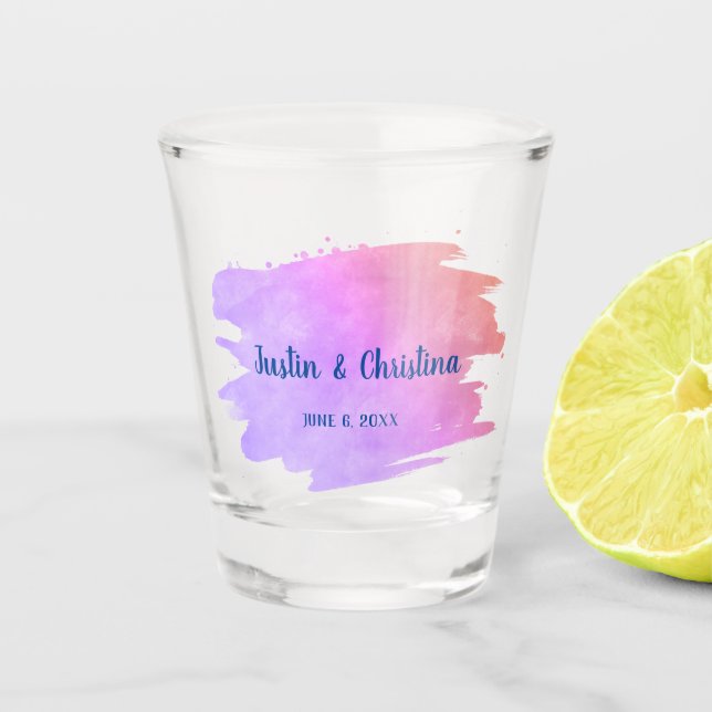 Customisable Wedding Keepsake Watercolor Splash Shot Glass (Front)