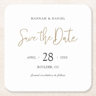 Customisable Wedding Save the Date Square Paper Coaster