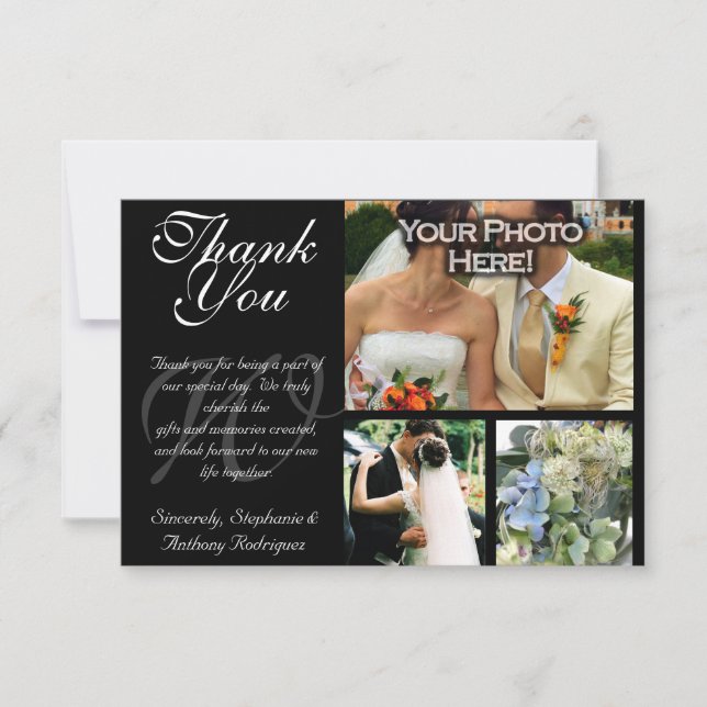 Customisable Wedding Thank You 3 Photo Flat Card (Front)