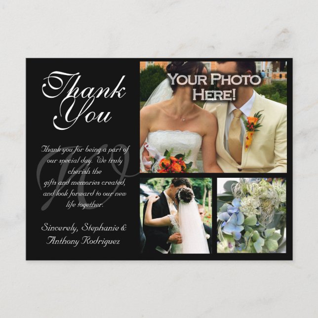 Customisable Wedding Thank You Card 3 Pictures (Front)