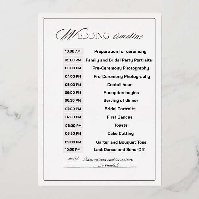 Customisable Wedding Timeline (Back)