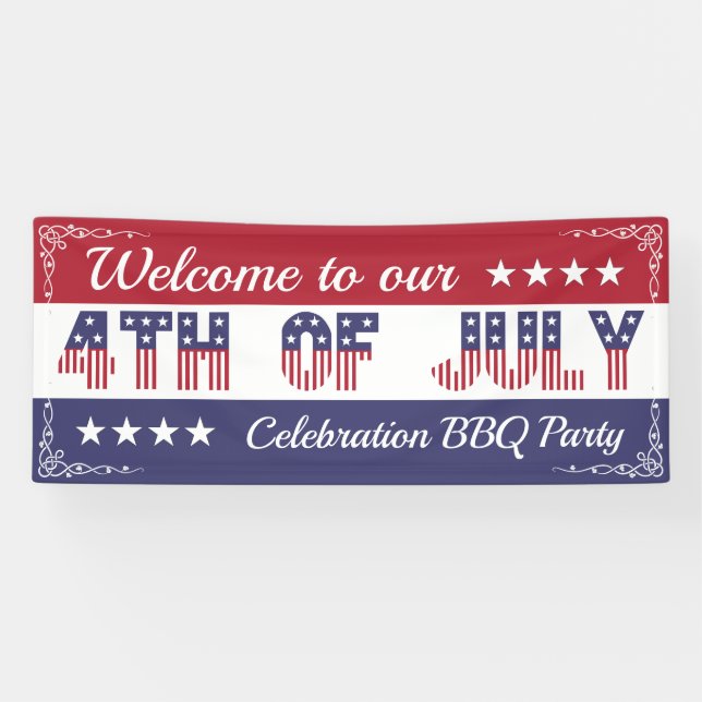 Customisable Welcome 4th of July Stars and Stripes Banner (Horizontal)
