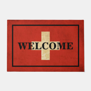 CUSTOMISABLE WELCOME text on SWITZERLAND flag Doormat