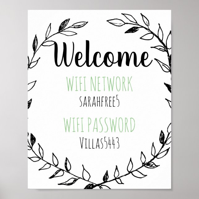 Customisable Welcome Wifi password sign (Front)
