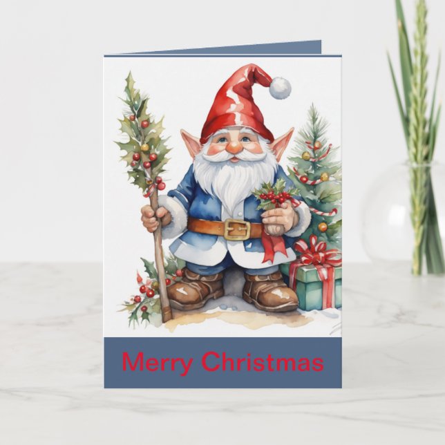 Customisable Whimsical Gnome Christmas Card (Front)