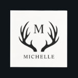 Customisable White And Black Deer Antler Monogram  Napkin<br><div class="desc">Design Concept: The design features intricately detailed deer antlers in a combination of white and black hues, creating a striking contrast that highlights the natural beauty of these majestic symbols. The antlers are arranged in a symmetrical and balanced manner, framing the central monogram. Monogram: The monogram itself is customisable, typically...</div>