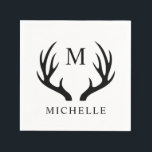 Customisable White And Black Deer Antler Monogram  Napkin<br><div class="desc">Design Concept: The design features intricately detailed deer antlers in a combination of white and black hues, creating a striking contrast that highlights the natural beauty of these majestic symbols. The antlers are arranged in a symmetrical and balanced manner, framing the central monogram. Monogram: The monogram itself is customisable, typically...</div>