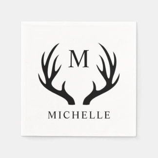 Customisable White And Black Deer Antler Monogram Napkin