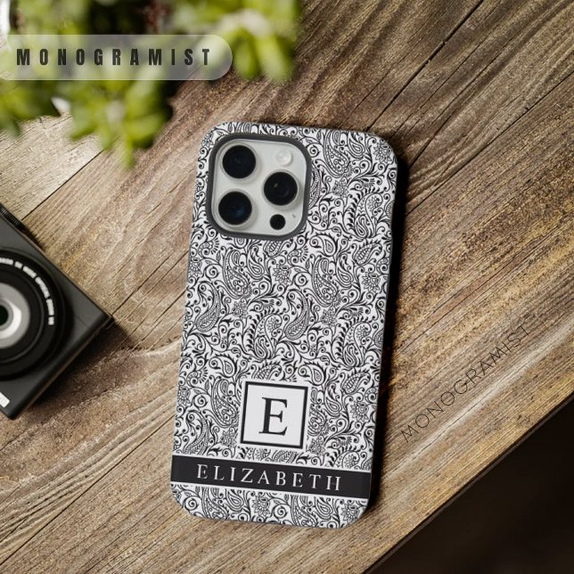 Customisable White And Black Paisley Pattern iPhone Case (Customizable White And Black Paisley Pattern iPhone Case)