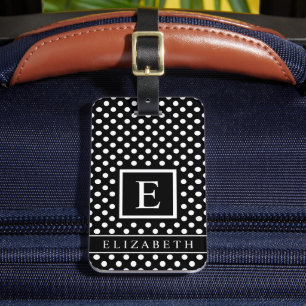 Customisable White And Black Polka Dot  Luggage Tag