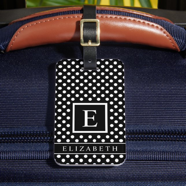 Customisable White And Black Polka Dot  Luggage Tag (Front Insitu 2)