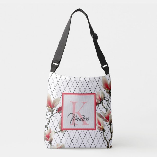 Customisable White And Pink Monogrammed Tote Bag (Front)