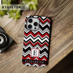 Customisable White Black Red Grey Chevron Pattern iPhone 15 Pro Max Case