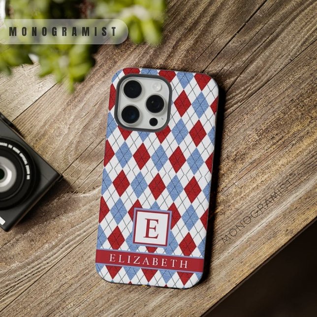 Customisable White Blue Red Argyle Pattern iPhone Case (Customizable White Blue Red Argyle Pattern iPhone Case)