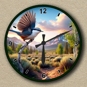 Customisable White-breasted Nuthatch Mountain View Round Clock