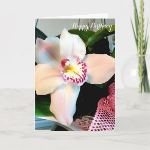 Customisable White Cymbidium Orchid Birthday Card