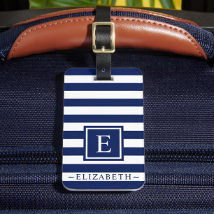 Customisable White Dark Navy Blue Colorblock Style Luggage Tag