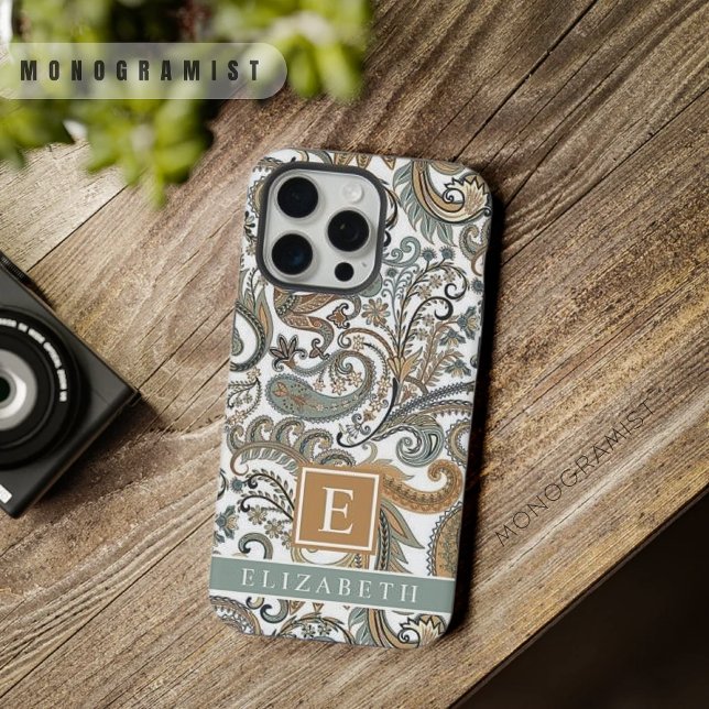 Customisable White Gold Grey Blue Paisley  iPhone Case (Customizable White Gold Grey Blue Paisley iPhone Case)