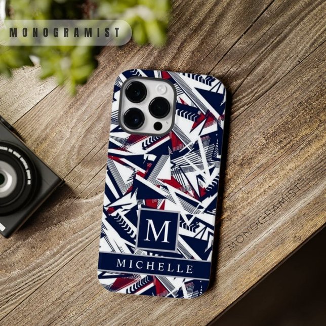 Customisable White Grey Dark Blue Red Geometric  Case-Mate iPhone Case (Customizable White Grey Dark Blue Red Geometric Case-Mate iPhone Case)