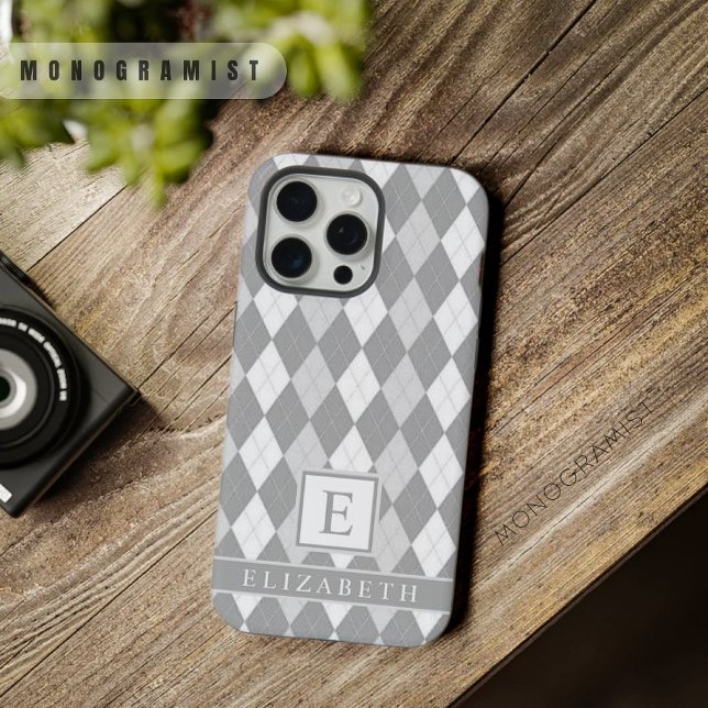 Customisable White Light Dark Grey Argyle Pattern iPhone Case (Customizable White Light Dark Grey Argyle Pattern iPhone Case)