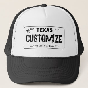 Customisable white Texas license plate hat