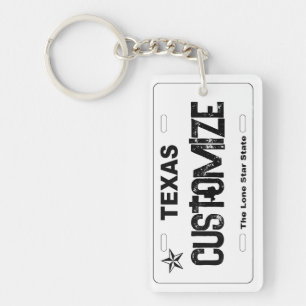 Customisable white Texas license plate keychain