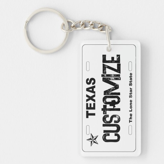 Customisable white Texas license plate keychain (Front)