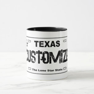 Customisable white Texas license plate mug