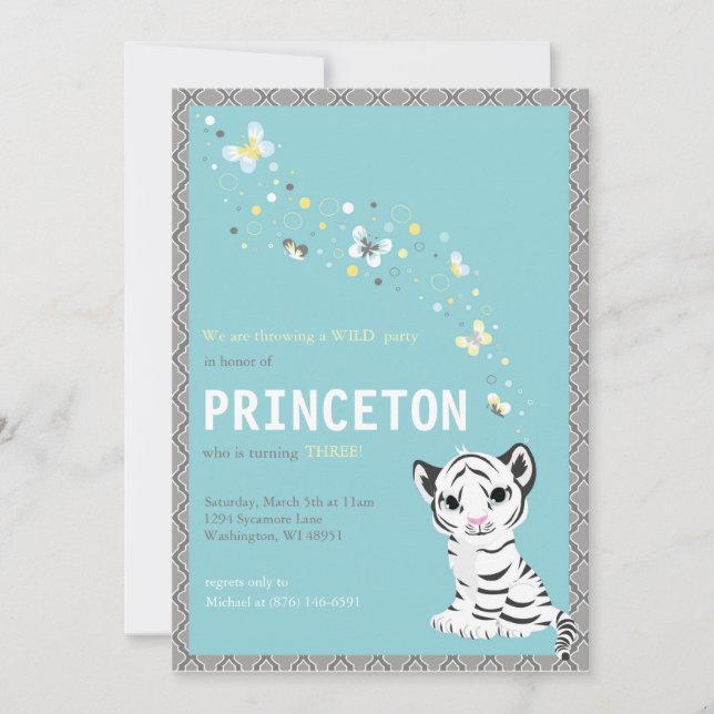 Customisable White Tiger Birthday Invitation (Front)