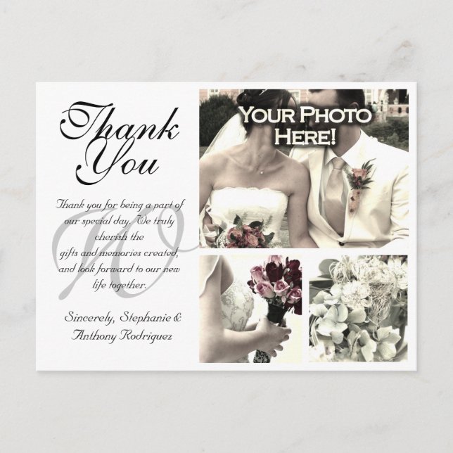 Customisable White Wedding Thank You Card 3 Photos (Front)