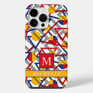 Customisable White Yellow Red Blue Geometric  iPhone 14 Pro Max Case