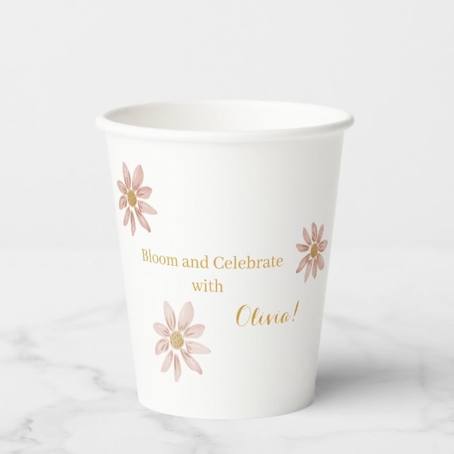 Customisable Wild Daisy Bloom and Celebrate Paper Cups (Front)