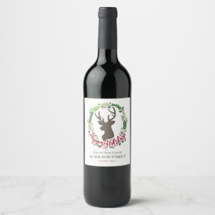 Customisable Wine Labels with Deer Head and Wreath