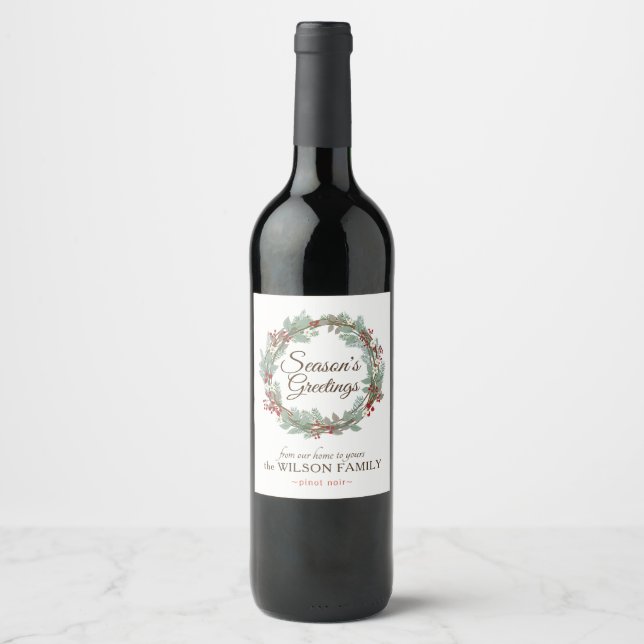 Customisable Wine Labels with Rustic Wreath (Front)