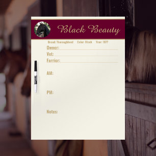Customisable Wine Red + Gold Horse Photo Stall Dry Erase Board
