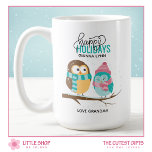 Customisable Winter Owls Christmas Holiday Coffee Mug<br><div class="desc">Ring in the holiday season with this charming Christmas mug that features an illustration of two owls wearing cosy hats and scarves, perched on a snowy branch. Accented with delicate falling snowflakes and elegant script typography that says, “Happy Holidays, ” this design captures the magic of winter. Make it truly...</div>
