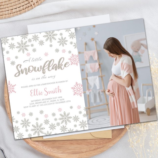 Customisable Winter Wonderland Baby Shower Invitation (Pink Photo Winter Baby Shower Invitations)