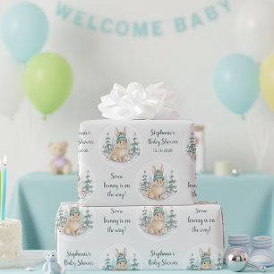 Customisable Winter Woodland Bunny Baby Shower Wrapping Paper