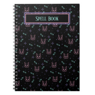 Customisable Witchy Cats and Crystals Pattern Notebook