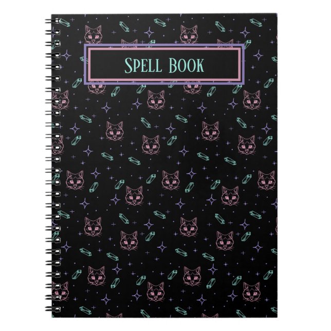 Customisable Witchy Cats and Crystals Pattern Notebook (Front)