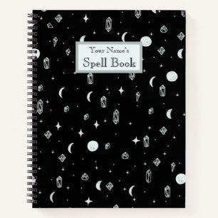 Customisable Witchy Vibes Moon + Crystals Pattern Notebook
