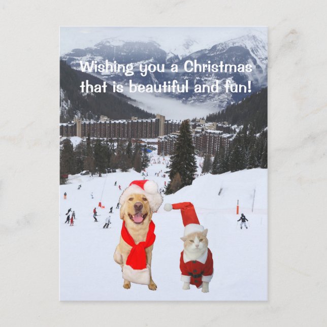 Customisable with Dog & Cat in Alps Holiday Postcard (Front)