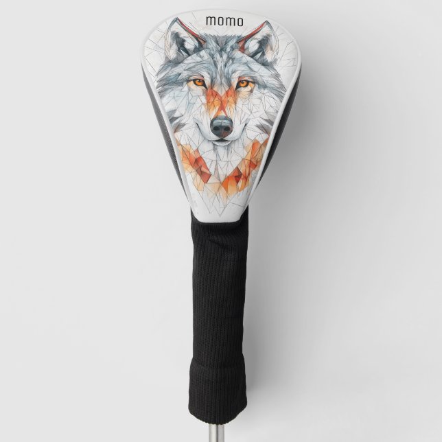 Customisable Wolf Portrait Golf Head Cover (Front)