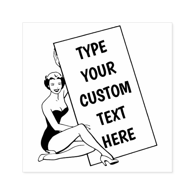 Customisable Woman Holding Blank Sign Rubber Stamp (Imprint)