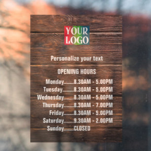 Customisable Wood Logo Text Business Opening Hours Window Cling